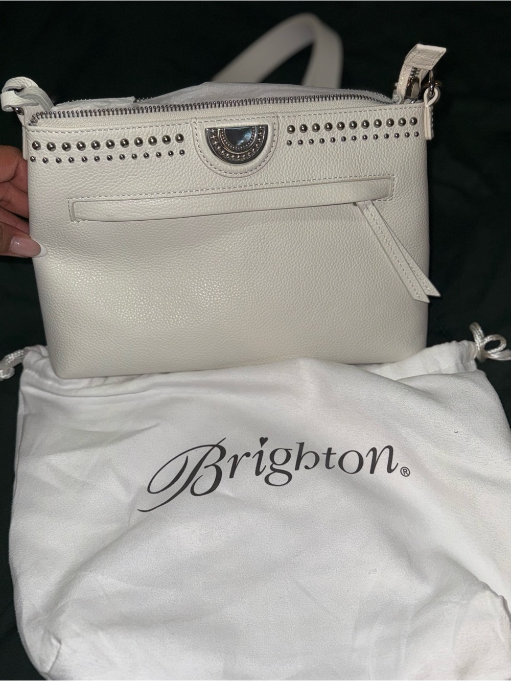 Brighton Ivory Pebbled Leather Crossbody with Stud Trim
